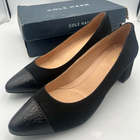 Cole Haan Women's The GO-to Pump 45MM Black Suede/Black Croc SZ US 10.5 EU41 NEW - Picture 1 of 15